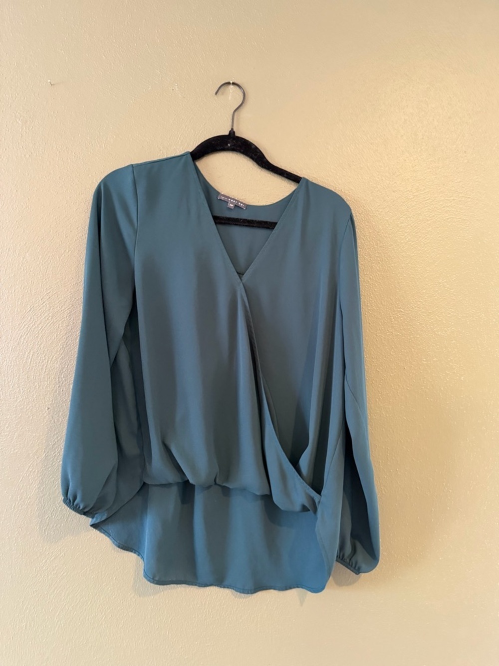 West Kei Green V-Neck Draped Blouse